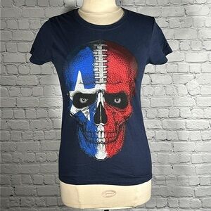 Houston Texans Skull Ladies Tee T-Shirt women’s size Small Navy Battle Red NWOT
